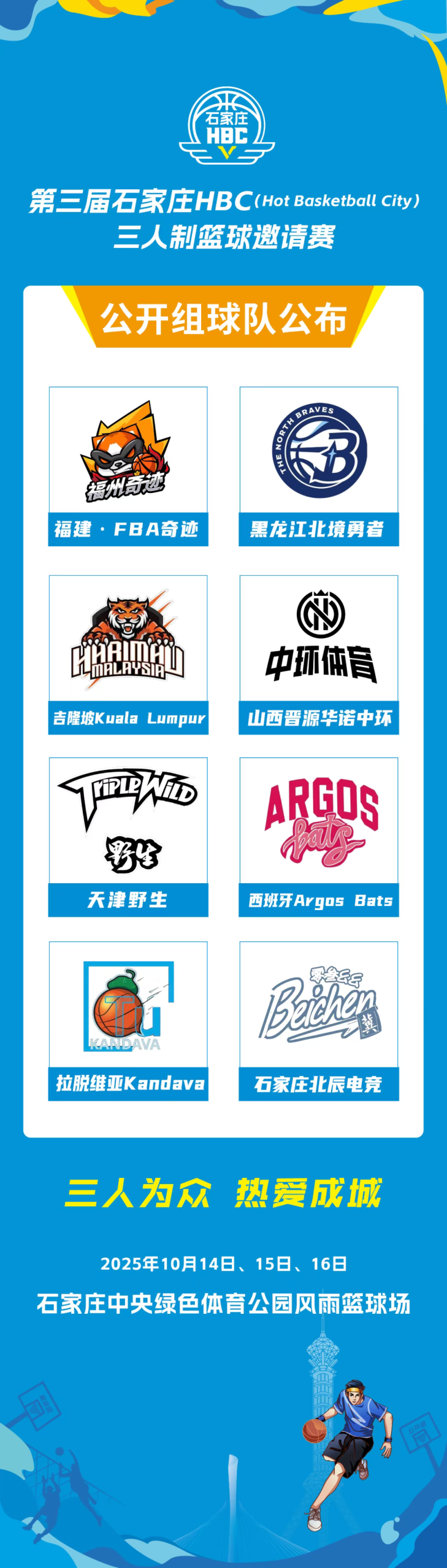 第三届石家庄HBC（Hot Basketball City）三人制篮球邀请赛公开组赛事球队阵容官宣